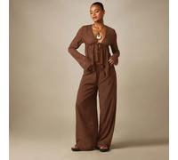 Ensemble coordonné avec top en mousseline transparente à nouer devant et pantalon palazzo à jambes larges avec manches évasées et taille empire froncée L,M,S,XL,XS,XXL,XXS,XXXL,XXXXLUnicoloreMousselin