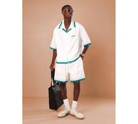 Ensemble coordonné de chemises manches coude boxy pour villégiature, impression de palmiers, tenue de vacances en Méditerranée, pour club de plage d'été, Capri, Italie L,M,S,XL,XSLettres,RayéTissu tis