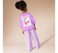 Ensemble coordonné décontracté deux pièces pour filles, haut et pantalon, motif damier cerise Mon Chéri, pour l'été et le printemps 6Y,7Y,4Y,5YCartoon,Lettres,CarreauPolyester