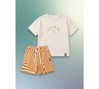Ensemble coordonné d'été avec t-shirt à manches courtes avec imprimé graphique "Boys Chase The Sun" et short à motif tourbillon orange 6Y,7Y,4Y,5YRayéPolyester