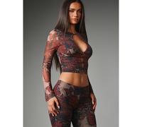 Ensemble coordonné en maille à imprimé animal mixte floral et léopard, top court à décolleté plongeant et manches longues évasées, et leggings capri, tenue deux pièces L,M,S,XL,XS,XXL,XXS,XXXL,XXXXLTi