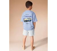 Ensemble coordonné pour garçons pré-adolescents, t-shirt du club nautique d'été avec rayures, short décontracté, manches courtes, col rond, style nautique 8Y,9Y,10Y,11Y,12Ygraphique,Lettres,RayéÉtoffe