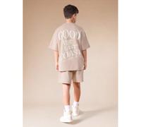 Ensemble coordonné SUMWON composé d'un t-shirt à col ras-du-cou à manches courtes oversize "Good Vibes East Coast" et d'un short pour le port casual d'été et les vacances 8Y,9Y,10Y,11Y,12YLettresPolye