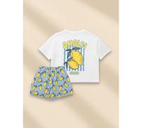 Ensemble coordonné t-shirt et short imprimé citron pour garçons, tenue d'été décontractée sur le thème d'Amalfi 6Y,7Y,4Y,5YLettres,Tropical,Fruits & légumesPolyester