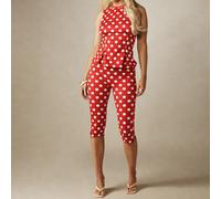 Ensemble coordonné top à volants à pois et leggings capri courts, tenue assortie rétro vintage pour vacances d'été L,M,S,XL,XS,XXL,XXS,XXXL,XXXXLNoëlTissu tricoté