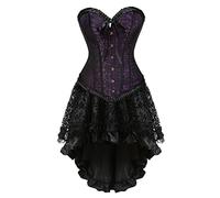 Ensemble corset steampunk pour femme - Costume bustier en dentelle de la Renaissance avec jupe asymétrique en satin (violet 1, taille 6XL)