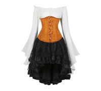 Ensemble corset vintage en brocart sous la poitrine - Chemisier de pirate gothique - Corsage à manches cloches - Costume d'Halloween (or, 7XL)