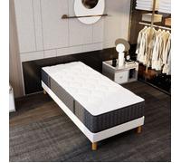 Ensemble COSMOS sommier + matelas 90x190 cm, hauteur 26 cm, mousse Techno Foam haute densité, confort équilibré, 4 pieds inclus.