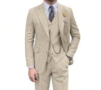 Ensemble costume 3 pièces en laine mélangée rayée pour hommes Furuyal - Veste, gilet et pantalon coupe slim pour affaires, mariage et tenue de soirée. Convient pour les fêtes et le style "old money".