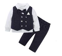 Ensemble Costume Bébé Garçon Gentilhomme, Costumes Mariage Gilet Chemise Pantalon avec Nœud Ensemble d'hiver Élégant Trois Pièces pour Garçons, Gilet Épais, Tenue de Cérémonie (Black, 2-3 Years)