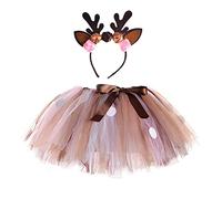 Ensemble Costume Cosplay Bébé Noeud Papillon Pois Jupe Tutu avec Bandes Deux Pièces 0 à 6 Ans Petit Cerf Gonflée Carnaval Soirée Déguisée(Brown, 3-4 Years)