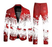 Ensemble Costume et Pantalon imprimé de Noël pour Homme Quartier De Noël Zip Hommes Vestes pour Homme