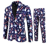 Ensemble Costume Et Pantalon Imprimé De Noël pour Homme Tenue Fête Sapin Vert Festif Veste Stretch Confort Finitions Premium Soignées Réception Gala Joyeux Tissu Respirant Confortable 2 Pièces
