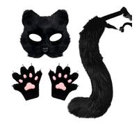 Ensemble Costume Halloween Comprend Gants Accessoires Visage et Queue pour Fête Cosplay 3pièces Chat(Black, One Size)