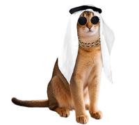 Ensemble Costume Moyen-Orient pour Petits Chiens et Chats Set Foulard Arabe avec Cordon de Serrage,Bandeau Noir,Lunettes, Accessoire de Fête pour Chat et Petit Chien pour Carnaval,Halloween