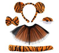 Ensemble Costume Tigre, Serre-Tête Oreilles Tigre Queue Nez Nœud Papillon Jupe Tutu pour Enfants Filles Fête Halloween Cosplay