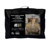 Ensemble Couette Et Parure 5 Pièces Licornes Jaune Pour Lit En 90x190 Cm, Par Soleil D'ocre