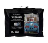 Soleil d'ocre, Ensemble Couette et Parure 5 Pièces Pompiers Bleu pour lit en 90x190 cm