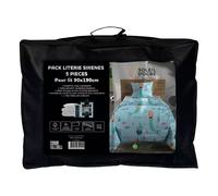 Soleil d'ocre, Ensemble Couette et Parure 5 Pièces Sirene Bleu pour lit en 90x190 cm