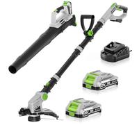 Ensemble coupe-fil et souffleur de feuilles avec 2 batteries de 2,0 Ah et chargeur rapide, souffleur ultra léger 400 CFM/130 MPH et tondeuse à alimentation automatique de 30,5 cm pour personnes âgées