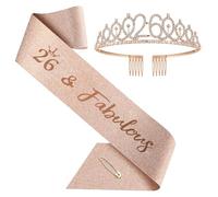 Ensemble couronne et écharpe d'anniversaire pour femme - Diadème et écharpe or rose - Décorations d'anniversaire (22ème ensemble écharpe et diadème)
