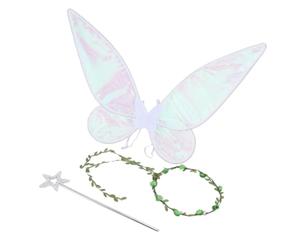 Ensemble Couronne Florale et Baguette étoile Argentée, Aile de Fée, Accessoire de Costume Unique pour Filles de Fleurs et Productions Théâtrales, Ajustement Léger et Réglable (WHITE)
