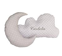 Ensemble coussins décoratifs pour bébé brodé avec le nom - Coussins pour enfants personnalisés en forme de Lune et Nuage - Coussins décoratifs berceaux gravés avec le nom - Étoiles - Gris - Nenel