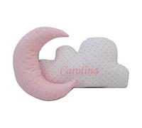 Ensemble coussins décoratifs pour bébé brodé avec le nom - Coussins pour enfants personnalisés en forme de Lune et Nuage - Coussins décoratifs berceaux gravés avec le nom - Étoiles - Rose - Nenel