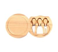 Ensemble couteau à fromage et fourchette en bois, bois d'hévéa naturel, étui de rangement rond, 21 x 19 cm, de qualité alimentaire (rotence)