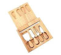 Ensemble couteau à fromage et fourchette en bois, bois d'hévéa naturel, étui de rangement rond, 21 x 19 cm, de qualité alimentaire (carré)