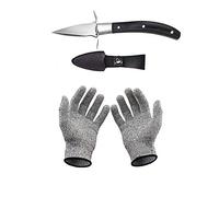 Ensemble couteau à huîtres et gants résistants aux coupures, ouvre-huîtres et gants de protection pour coquillages ou fromages à pâte dure - Oyster Knife (cuisine, jardinage, DIY) (Noir, Milieu)