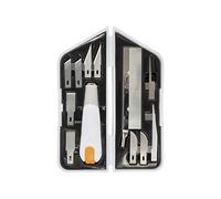 Fiskars Set Universel de découpe, de gravure et de ciselage, Cutter de précision et Set de Lames, Longueur totale : 21 cm, Acier/Plastique, Blanc/Orange, Premium, 1024385