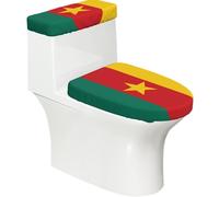 Ensemble couvercle de toilette extensible et housse de réservoir - Motif drapeau du Cameroun - Décoration de salle de bain ovale en forme de U