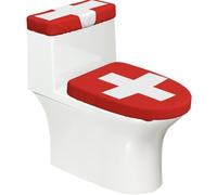 Ensemble couvercle de toilette extensible et housse de réservoir - Motif drapeau suisse - Décoration de salle de bain ovale en forme de U