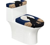 Ensemble couvercle de toilette extensible et housse de réservoir - Motif loup solitaire mystérieux - Décoration de salle de bain ovale en forme de U