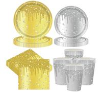 Ensemble Couverts de décoration de fête diamant argent et or, 80 pièces vaisselle thème diamant argent et or pour enfants, assiettes en carton, gobelets, Mouchoir en papier pour et accessoires de fête