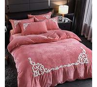 Ensemble Couverture Couette à Flanelle Chaude réversible Soft Care Cate Couper la literie de Courtepointe avec des taies d'oreiller 4 pièces Luxury Quilt (Couleur: Gris Taille: Double) (Rose Full)