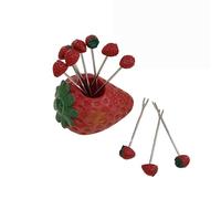Ensemble Créatif De Décoration De Fruits En Plastique En Acier Inoxydable, Pot De Décoration De Fruits, Bâton De Fourchette À Fruits, Joli Cadeau De Fourchette À Fruits 10 Pièces (Fraise)
