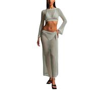 Ensemble Crochet 2 Pièces pour Femme, Couverture Bikini Et Jupe Cravate Évidée, Top Dentelle Ajouré Cache-Maillot De Bain, Parfait pour Piscine Ou Plage