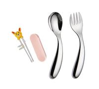 Ensemble cuillère et fourchette de dîner en acier inoxydable, 2 pièces, ustensiles à manche incurvé pour l ' apprentissage des repas à la maison, acier antirouille