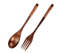 Ensemble cuillère et fourchette en bois naturel pour soupe, salade, pâtes, ergonomiques, design japonais, ustensiles de cuisine à long manche pour bols