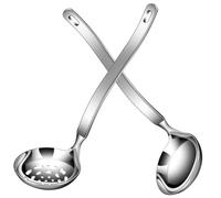 Ensemble Cuillères à Soupe Passoires en Acier Inoxydable pour Soupes | Manche Long Ergonomique, Face Profonde, Finition Miroir Lisse, Service Pratique au Buffet, pour Nouilles et Potages