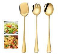 Ensemble cuillères et fourchettes de service à long manche, cuillère de service, fourchette et spatule, ustensiles de cuisine en acier inoxydable de 27,9 cm pour servir des aliments chauds (doré)