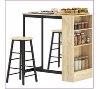 Ensemble Cuisine &amp Salle à Manger - HOMCOM - Set 3pcs Table Bar + 2 Tabourets Rangement Repose-Pieds Moderne Noir