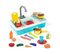 Ensemble Cuisine Enfant : evier, Plaque de Cuisson, egouttoir, Vaisselle, Aliments - Fonction Eau - Jouet Imitation - Set dinette et 1 Carte