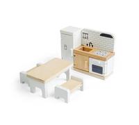 Bigjigs Toys Ensemble de cuisine | Maison de poupée en bois | Accessoires de chambre pour maison de poupée pour enfants | Réfrigérateur de maison de poupée jouet pour four, lavabo et table à manger |