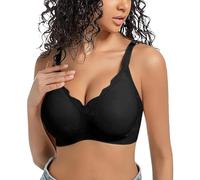 Ensemble Culotte Et Brassiere Soutien Gorge Femme Soutien Gorge sans Armatures Confortable pour Femmes Bralette sans Coutures Col en V Doux Festonné Femme sous Vetement Black L