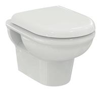 Ensemble cuvette WC suspendue Ideal Standard Exacto, WC suspendu avec chasse d'eau complète CL1 3,9-6 l/min, sortie horizontale, sans bride, gain de place - Blanc (360 x 485 x 405 mm)