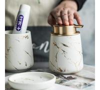 Ensemble D’Accessoires De Chambre 4 Pièces, Motif Marbre, Accessoire en Céramique, Ensemble Complet, Accessoire avec Distributeur De Savon, Porte-Brosse à Dents, Porte-Savon, White