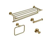 Ensemble d’Accessoires de quincaillerie de Salle de Bain Moderne en Or brossé avec Design en Laiton moleté Comprend Un Porte-Serviettes, Un Porte-Serviettes, Un Crochet pour Peignoir, Un por